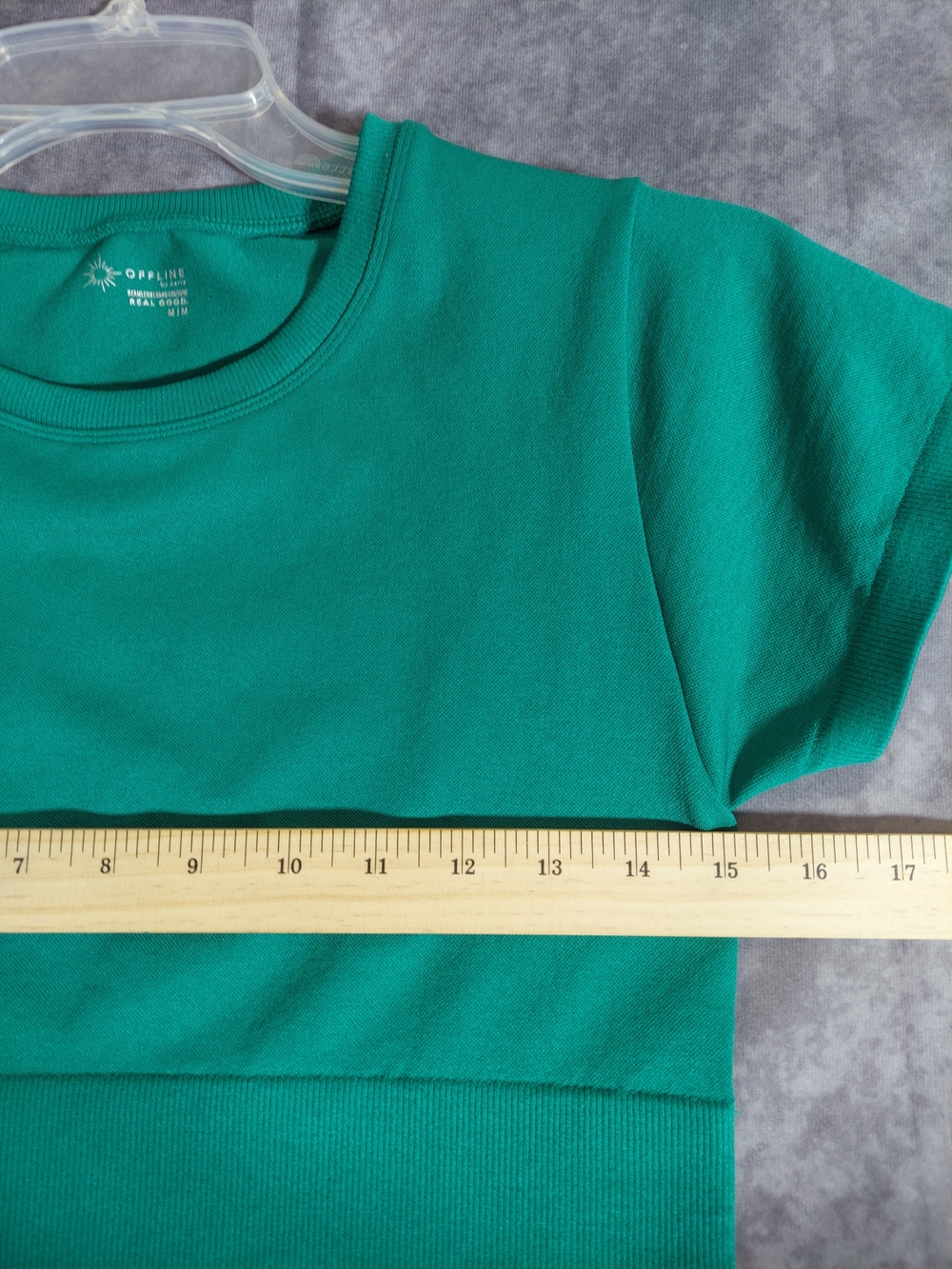 OFFLINE by Aerie Seamless Cropped Short Sleeve Top M Med Green Sweatshirt Feel - Picture 4 of 8